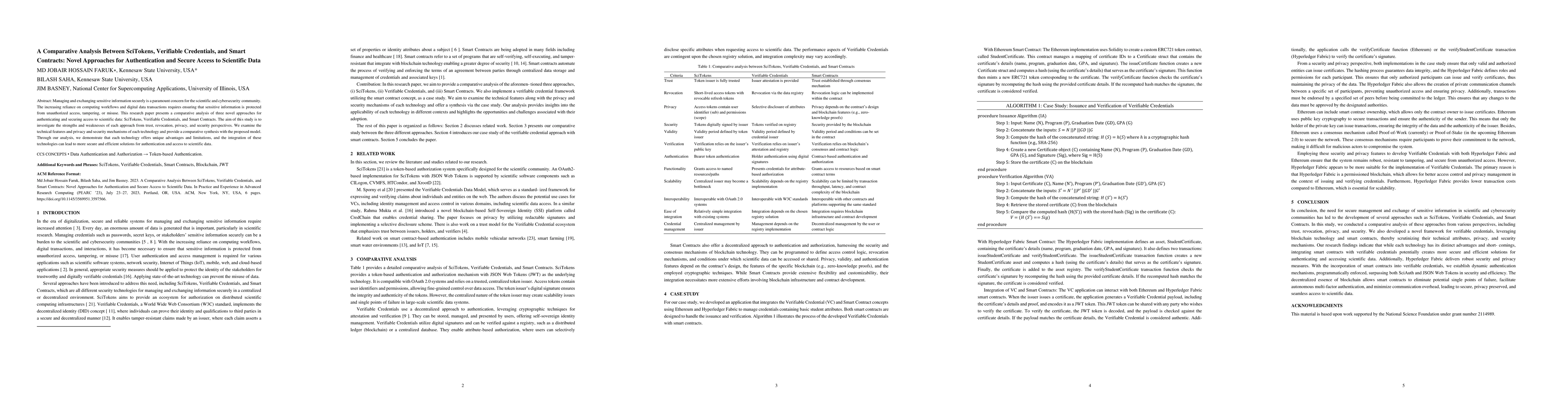 Thumbnail for A Comparative Analysis Between SciTokens, Verifiable Credentials, and
  Smart Contracts: Novel Approaches for Authentication and Secure Access to
  Scientific Data