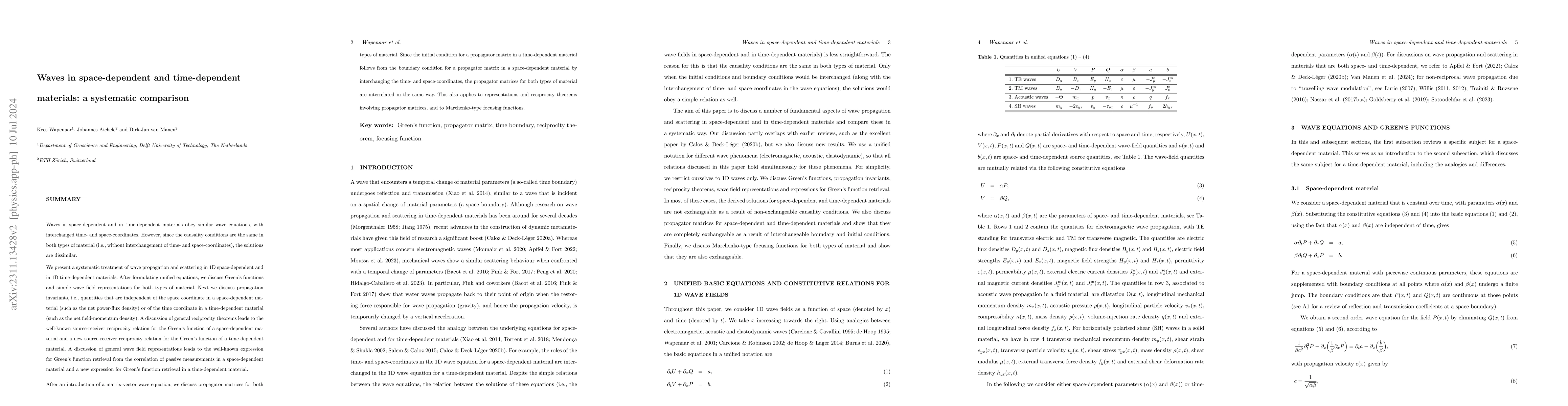 Thumbnail for Waves in space-dependent and time-dependent materials: a systematic
  comparison