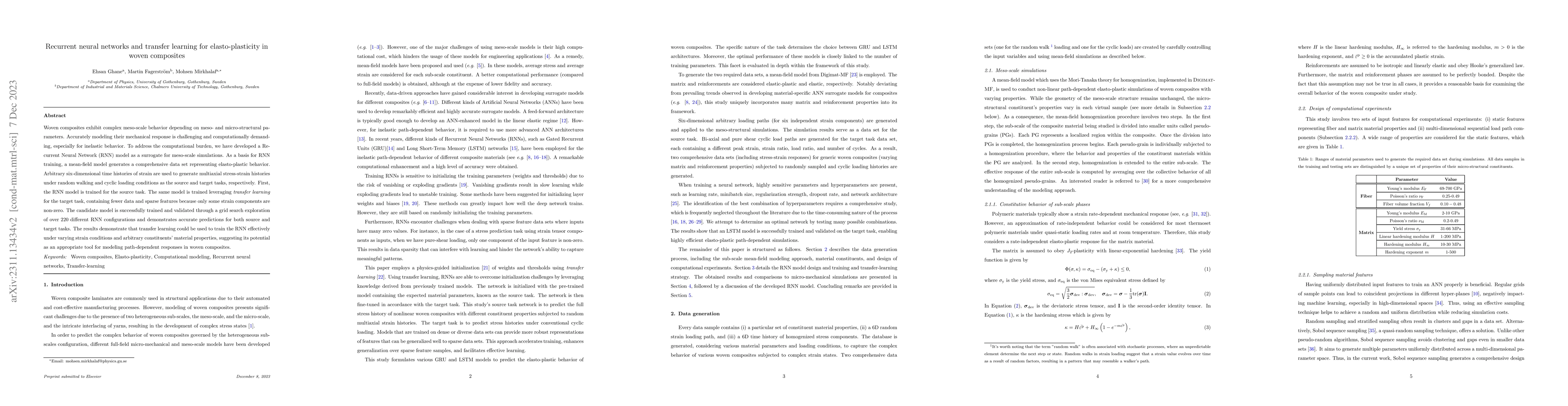 Thumbnail for Recurrent neural networks and transfer learning for elasto-plasticity in
  woven composites