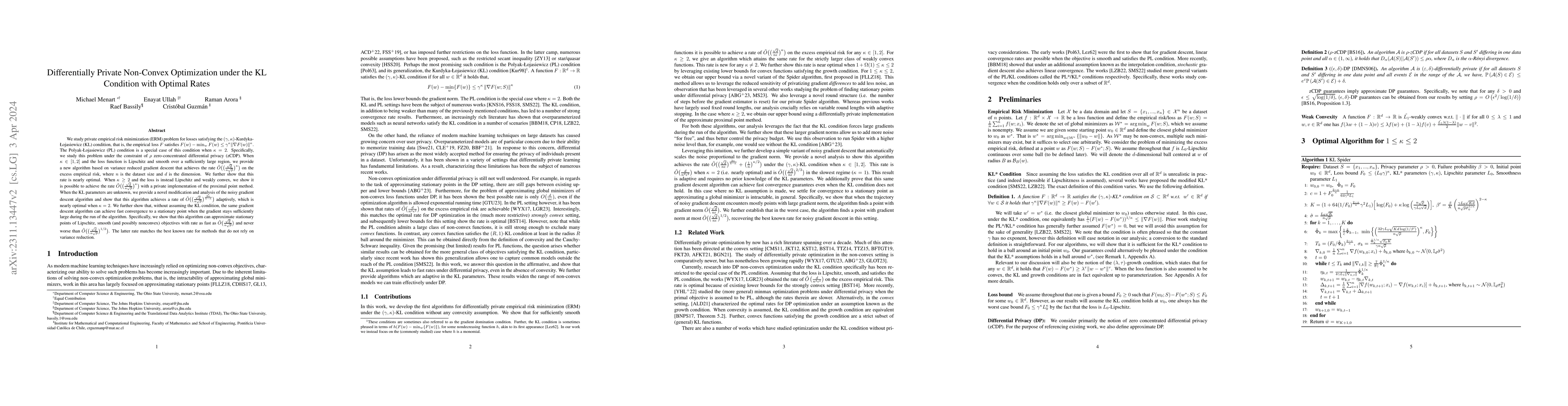 Thumbnail for Differentially Private Non-Convex Optimization under the KL Condition
  with Optimal Rates