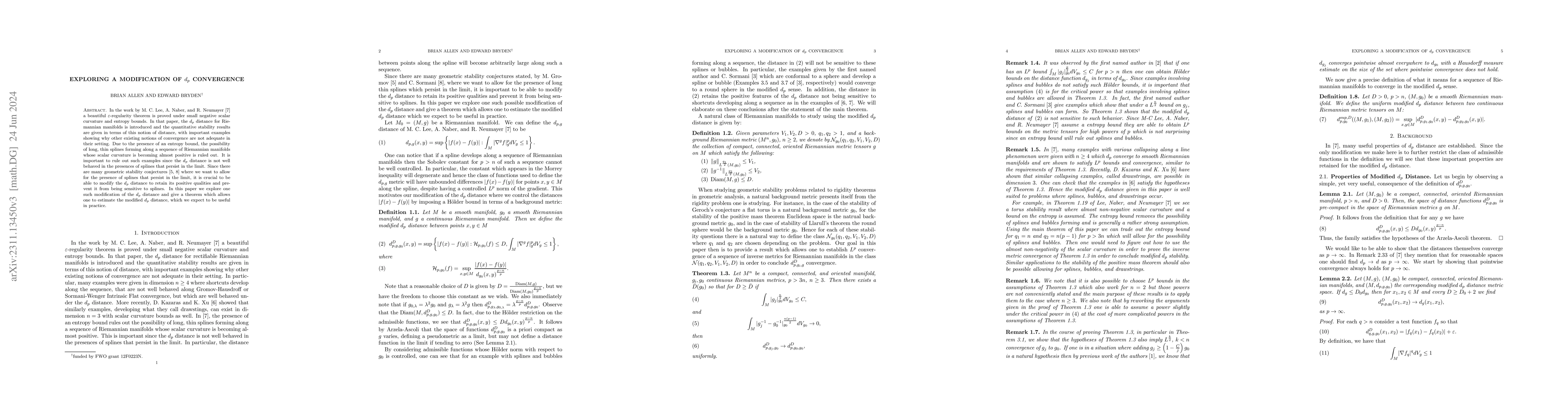 Thumbnail for Exploring a Modification of $d_p$ Convergence