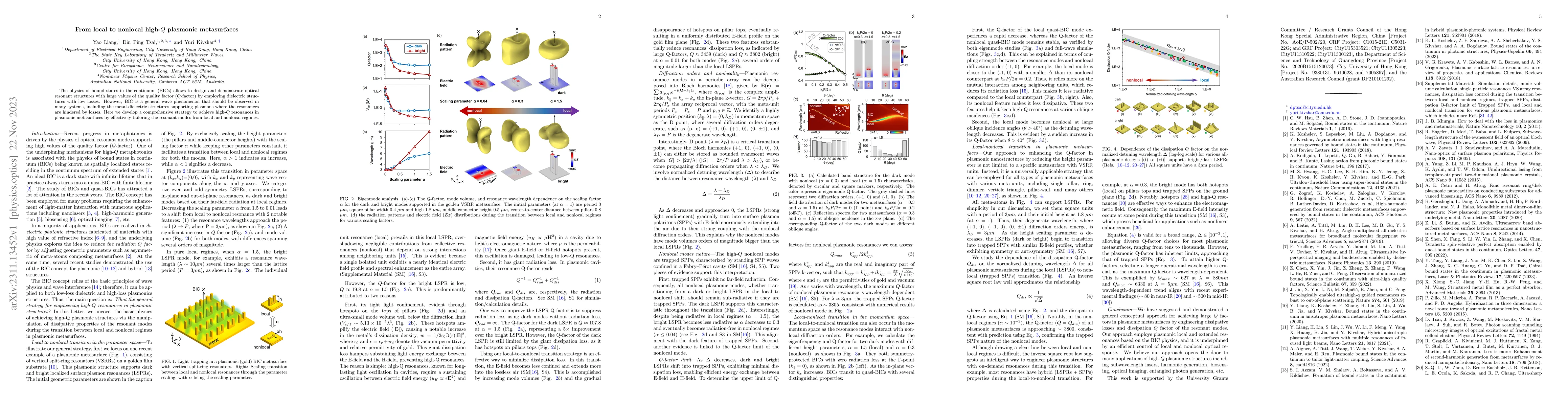 Thumbnail for From local to nonlocal high-Q plasmonic metasurfaces