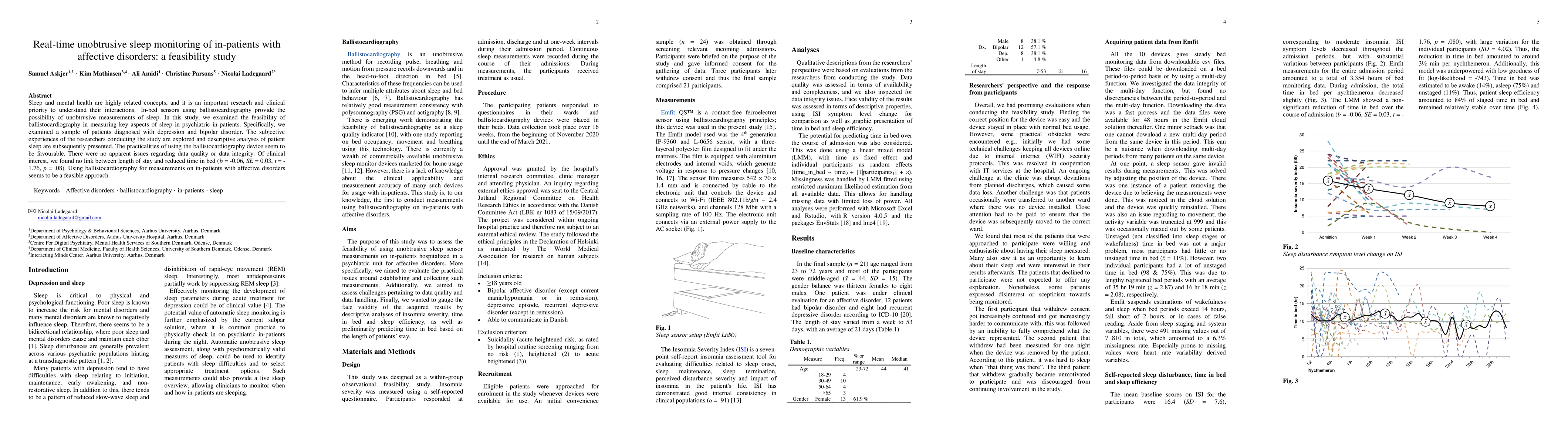 Thumbnail for Real-time unobtrusive sleep monitoring of in-patients with affective
  disorders: a feasibility study