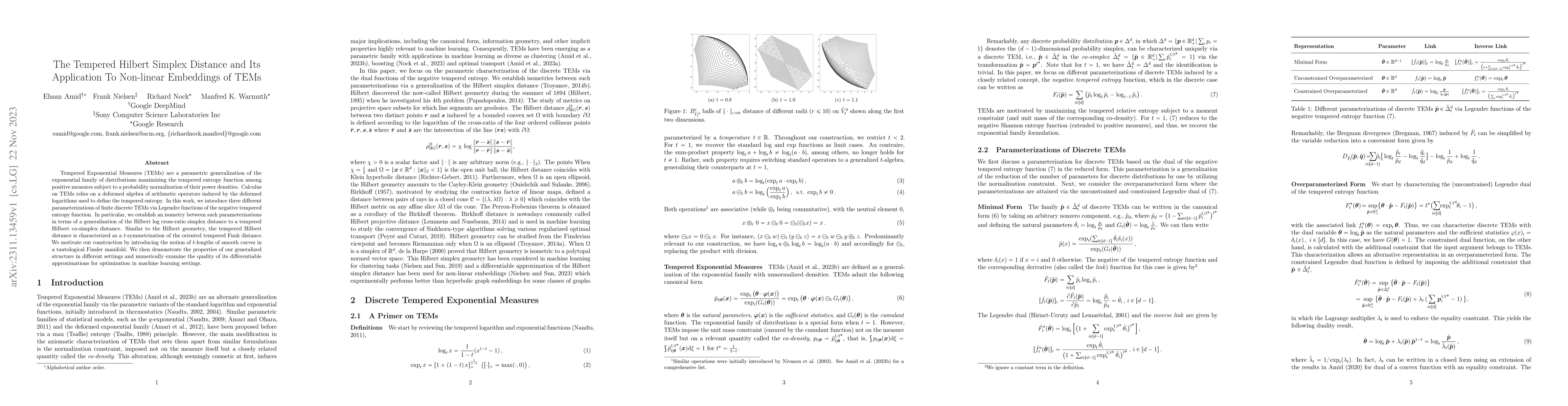Thumbnail for The Tempered Hilbert Simplex Distance and Its Application To Non-linear
  Embeddings of TEMs