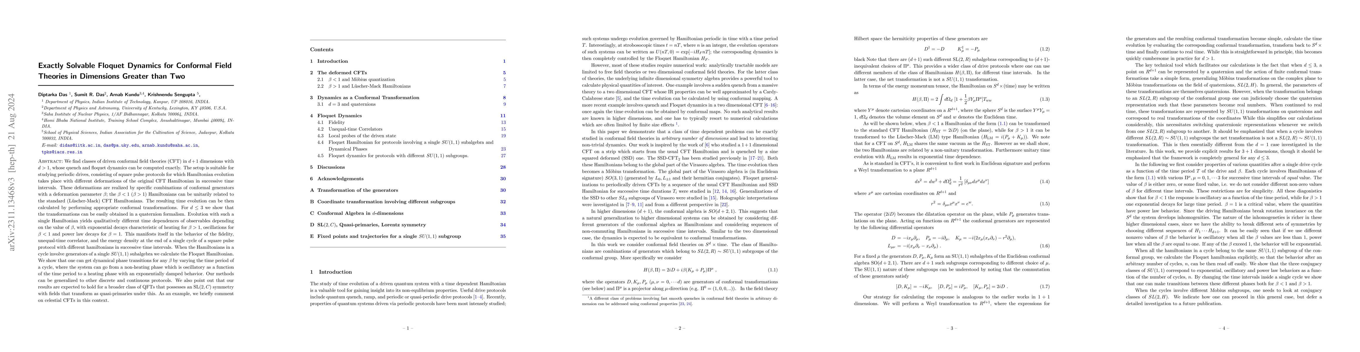 Thumbnail for Exactly Solvable Floquet Dynamics for Conformal Field Theories in
  Dimensions Greater than Two
