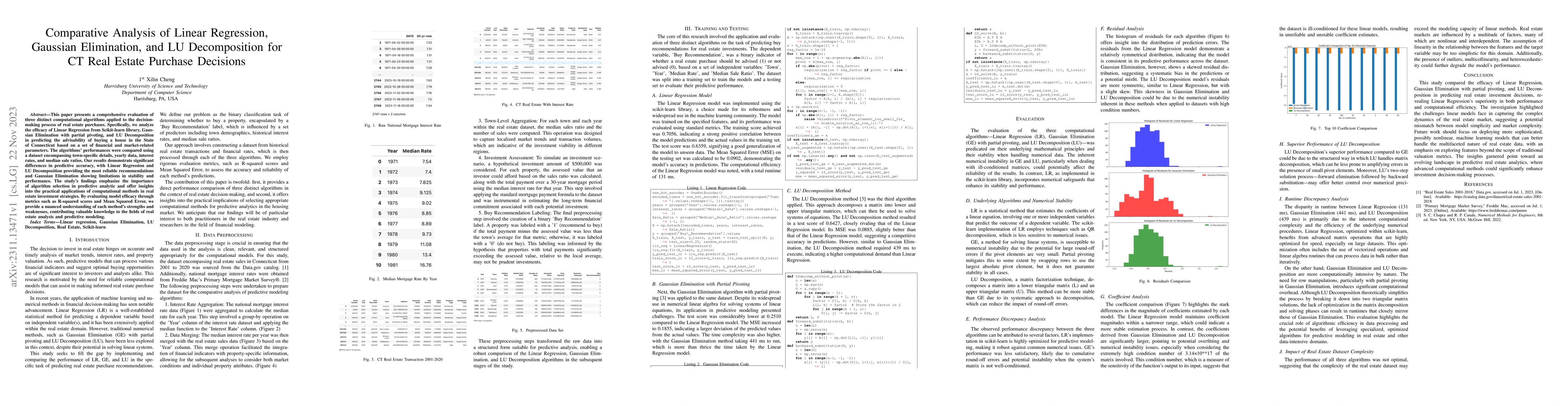Thumbnail for Comparative Analysis of Linear Regression, Gaussian Elimination, and LU
  Decomposition for CT Real Estate Purchase Decisions