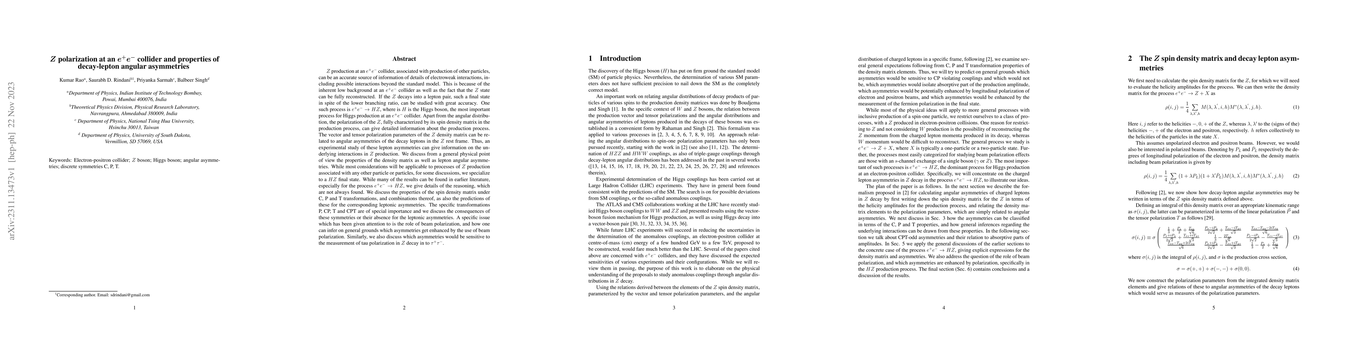 Thumbnail for $Z$ polarization at an $e^+e^-$ collider and properties of decay-lepton
  angular asymmetries