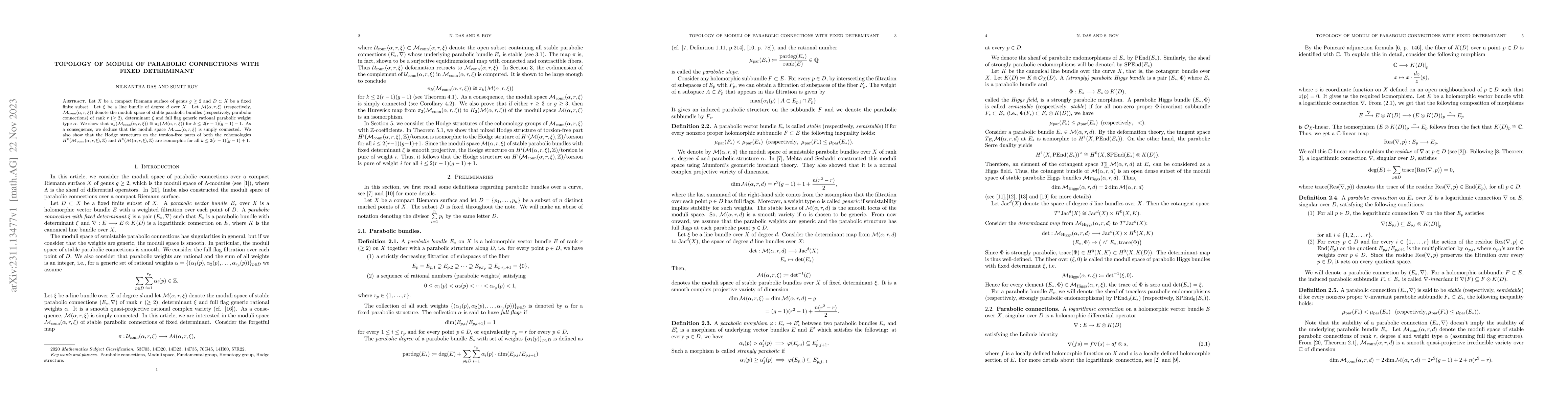 Thumbnail for Topology of moduli of parabolic connections with fixed determinant