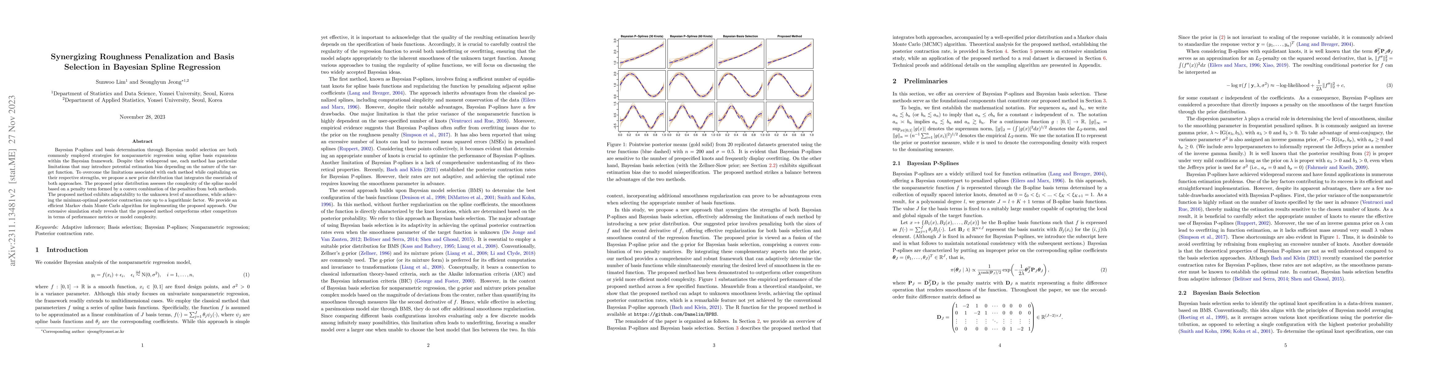 Thumbnail for Synergizing Roughness Penalization and Basis Selection in Bayesian
  Spline Regression