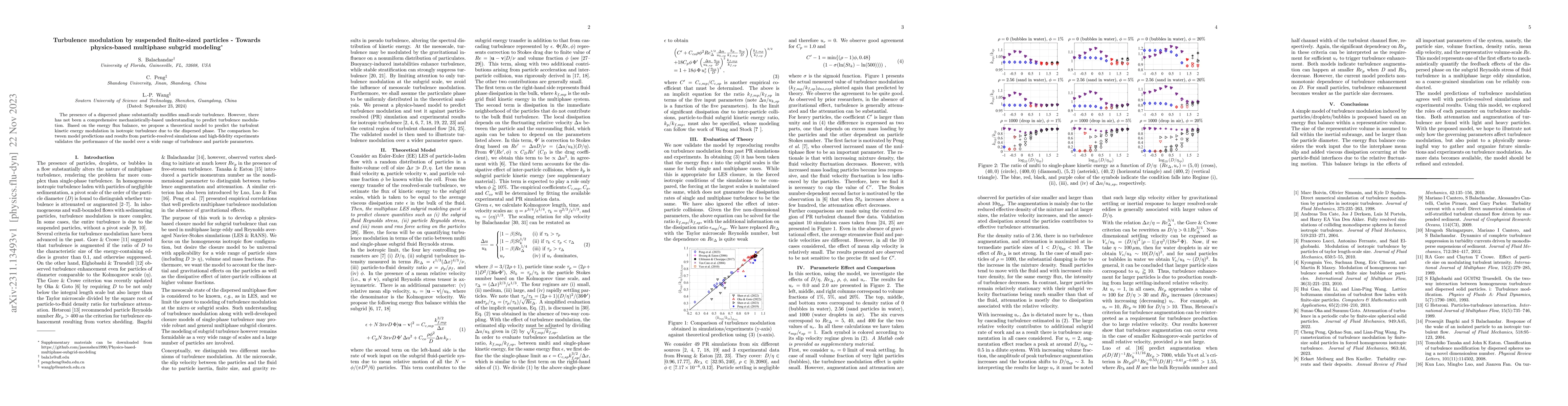 Thumbnail for Turbulence modulation by suspended finite-sized particles -- Towards
  physics-based multiphase subgrid modeling