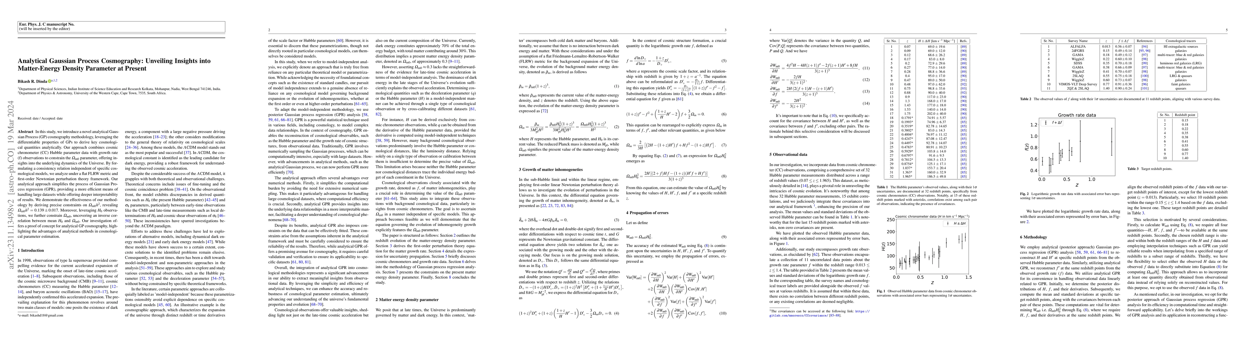Thumbnail for Analytical Gaussian Process Cosmography: Unveiling Insights into
  Matter-Energy Density Parameter at Present