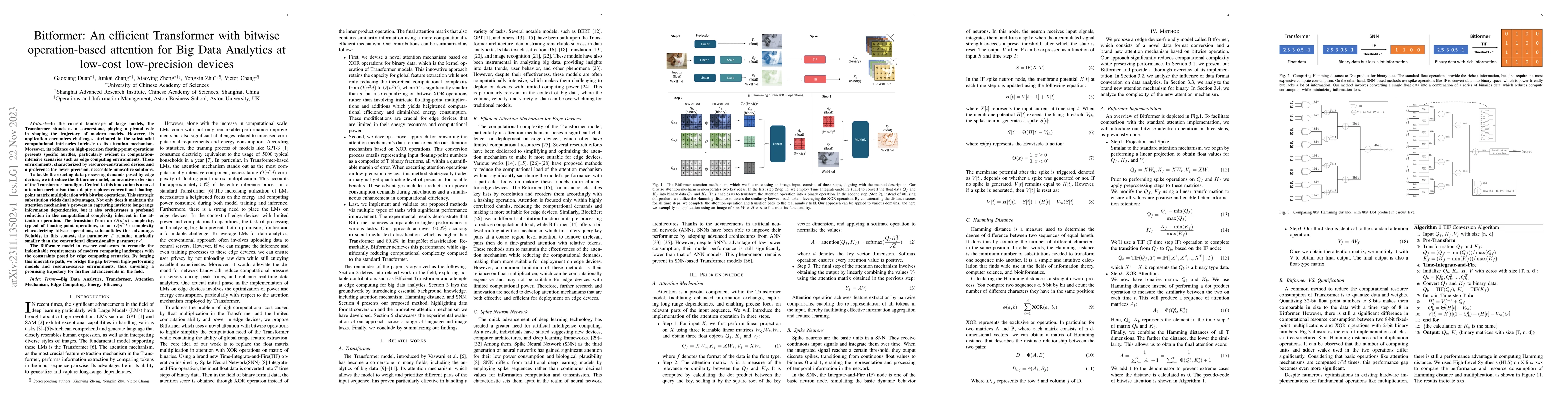 Thumbnail for Bitformer: An efficient Transformer with bitwise operation-based
  attention for Big Data Analytics at low-cost low-precision devices