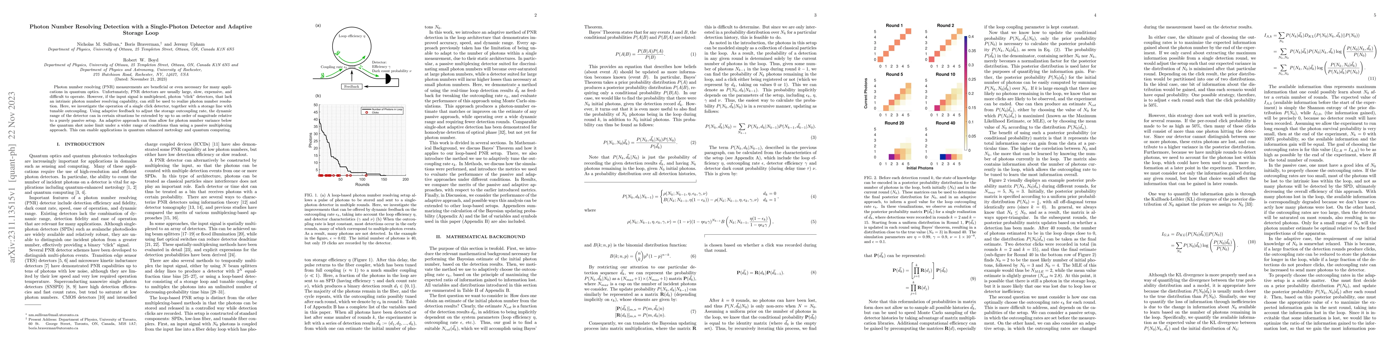 Thumbnail for Photon Number Resolving Detection with a Single-Photon Detector and
  Adaptive Storage Loop