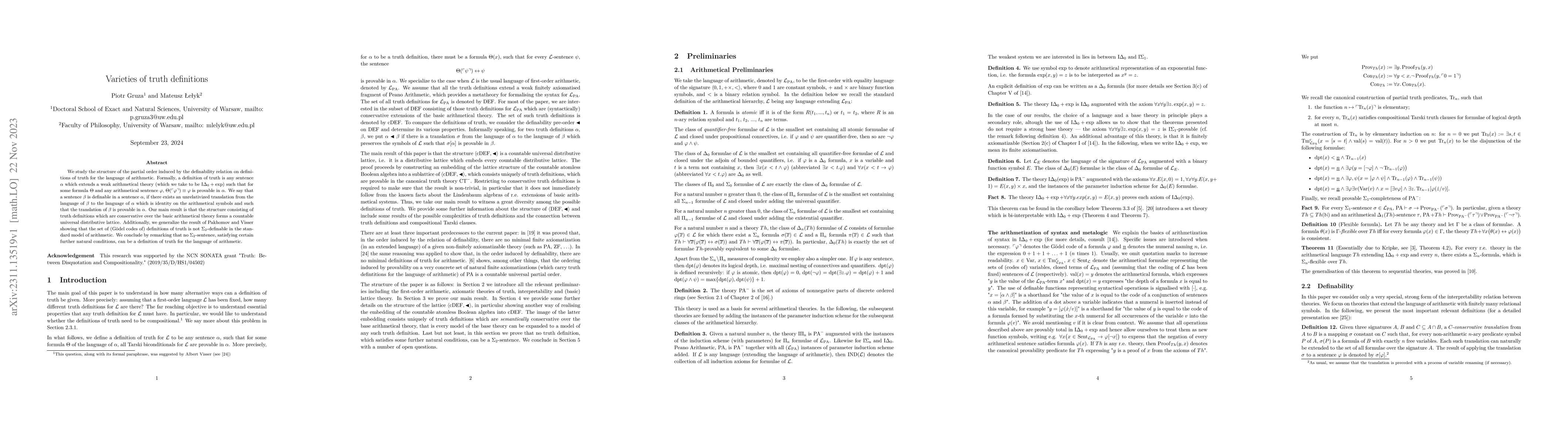 Thumbnail for Varieties of truth definitions