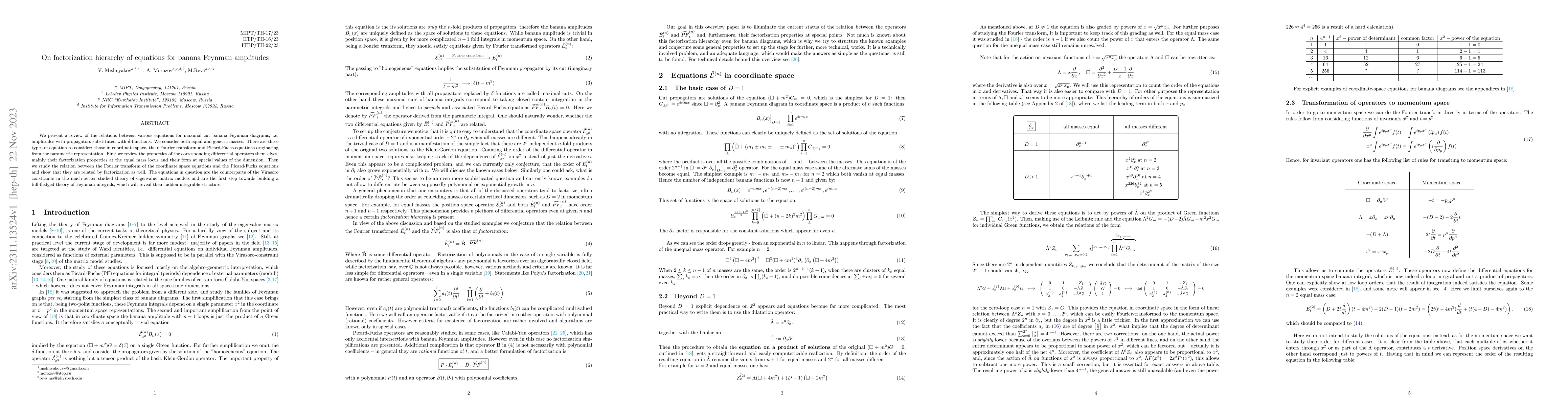 Thumbnail for On factorization hierarchy of equations for banana Feynman amplitudes