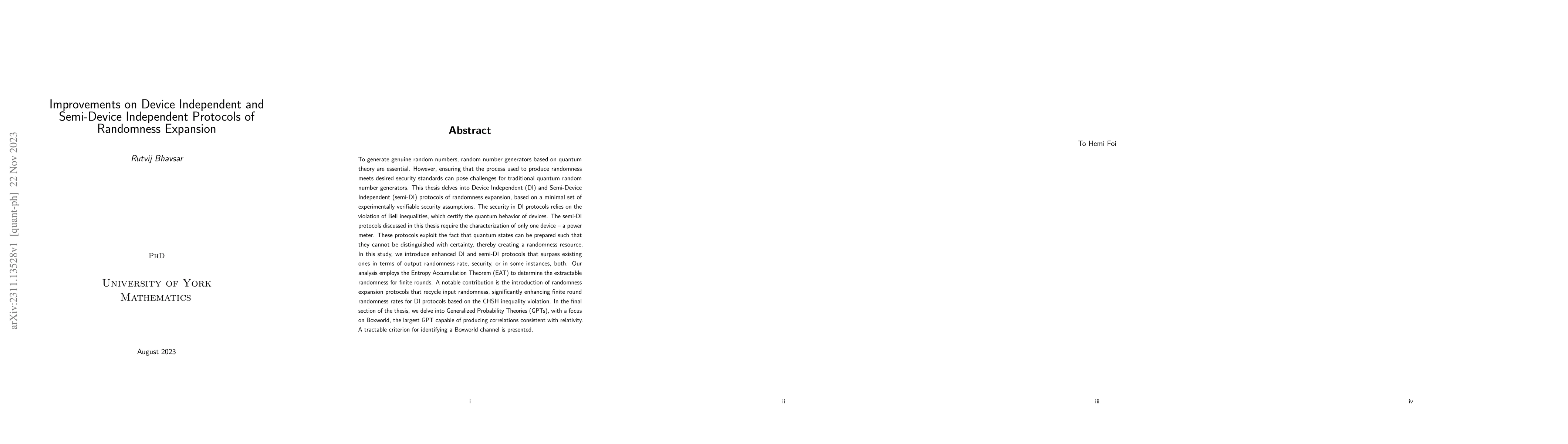 Thumbnail for Improvements on Device Independent and Semi-Device Independent Protocols
  of Randomness Expansion