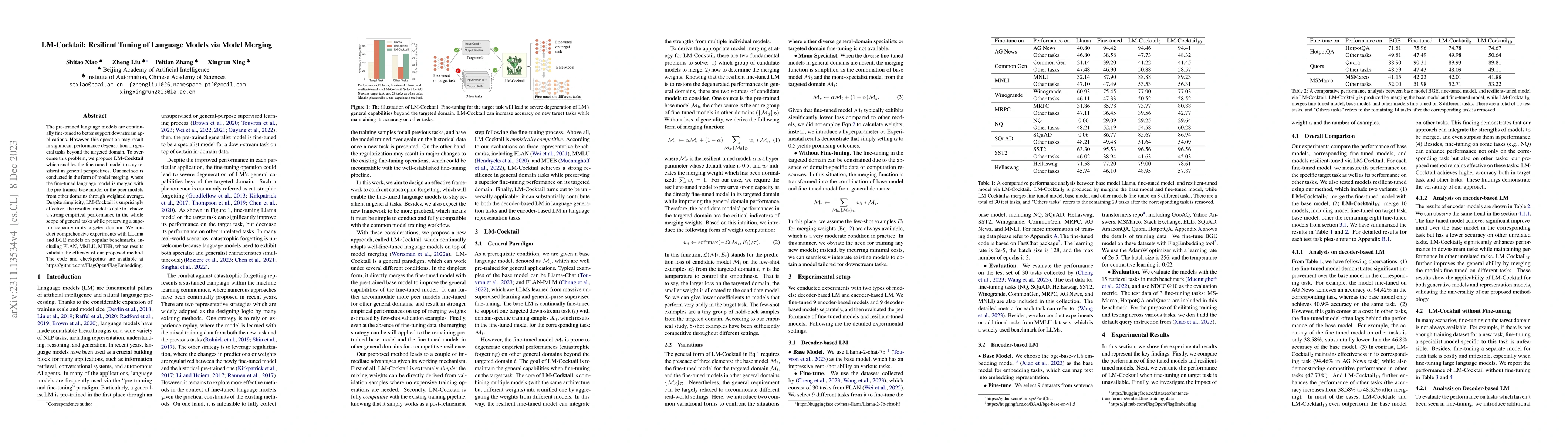 Thumbnail for LM-Cocktail: Resilient Tuning of Language Models via Model Merging
