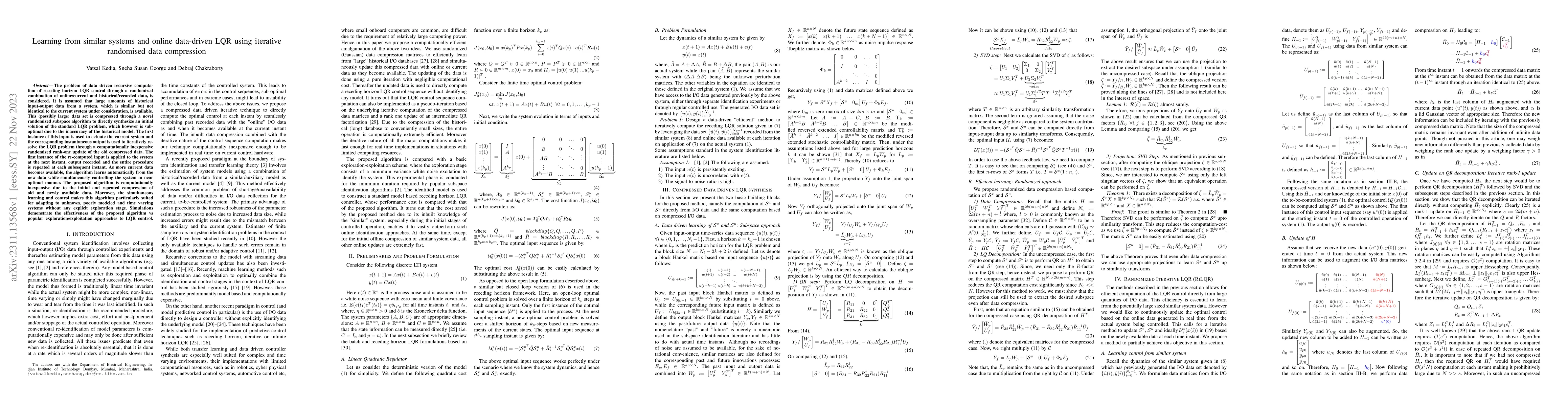 Thumbnail for Learning from similar systems and online data-driven LQR using iterative
  randomised data compression