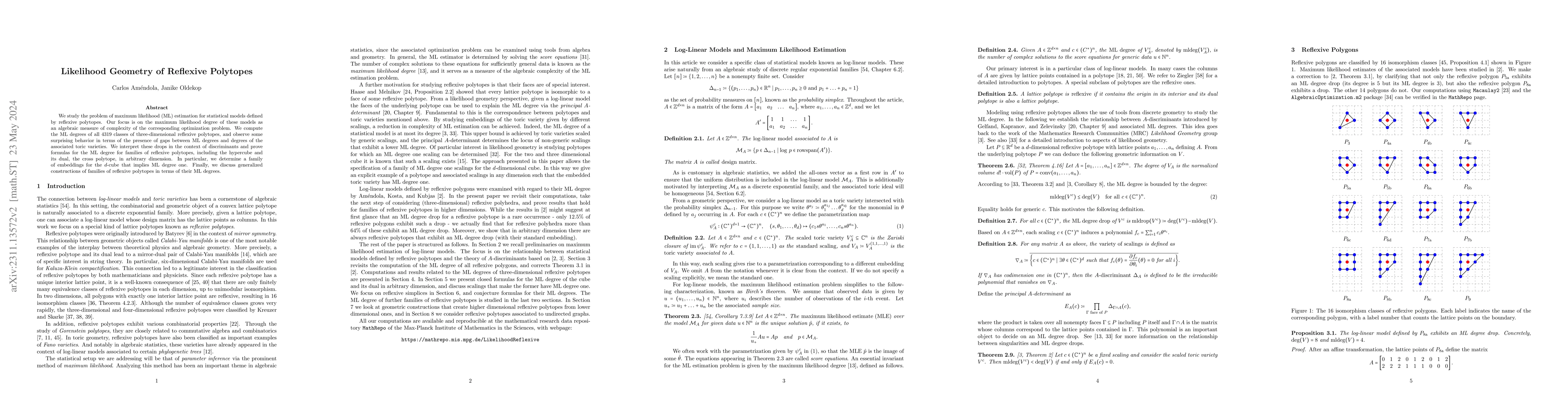 Thumbnail for Likelihood Geometry of Reflexive Polytopes