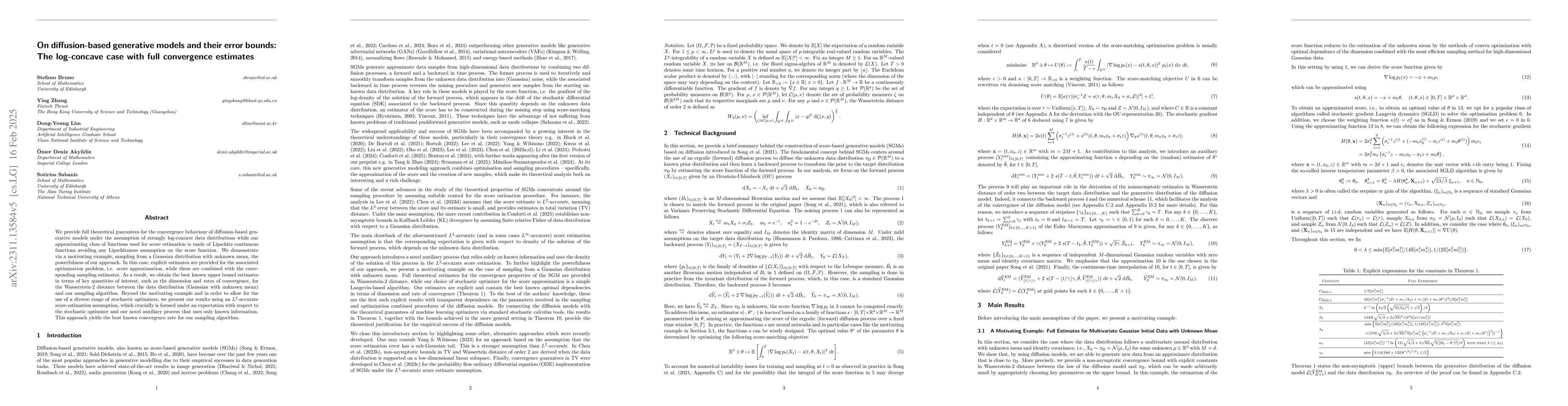 Thumbnail for On diffusion-based generative models and their error bounds: The
  log-concave case with full convergence estimates