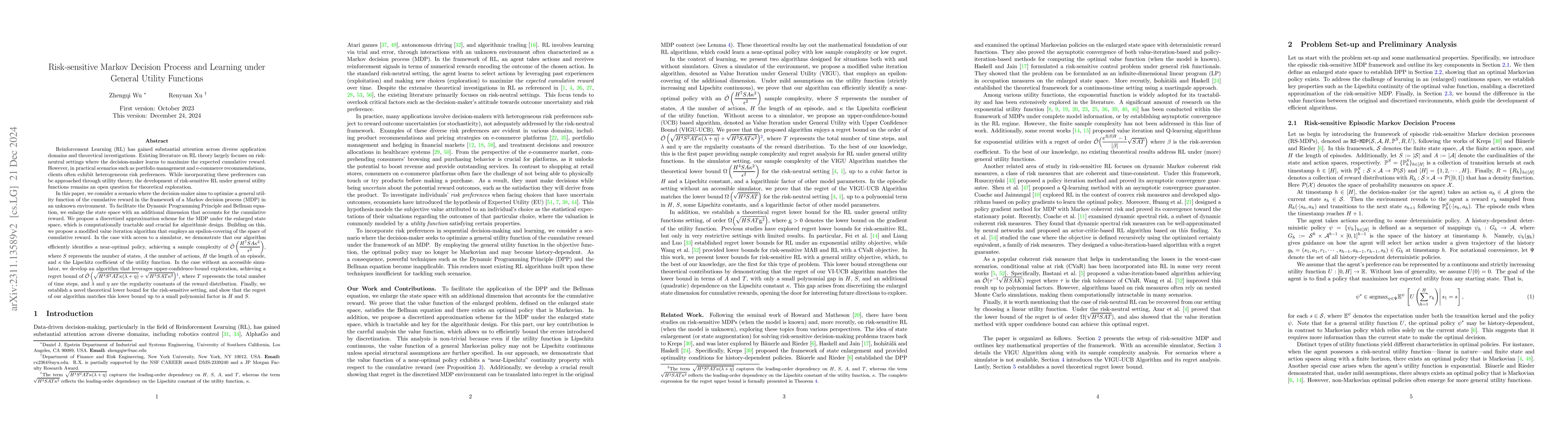 Thumbnail for Risk-sensitive Markov Decision Process and Learning under General
  Utility Functions