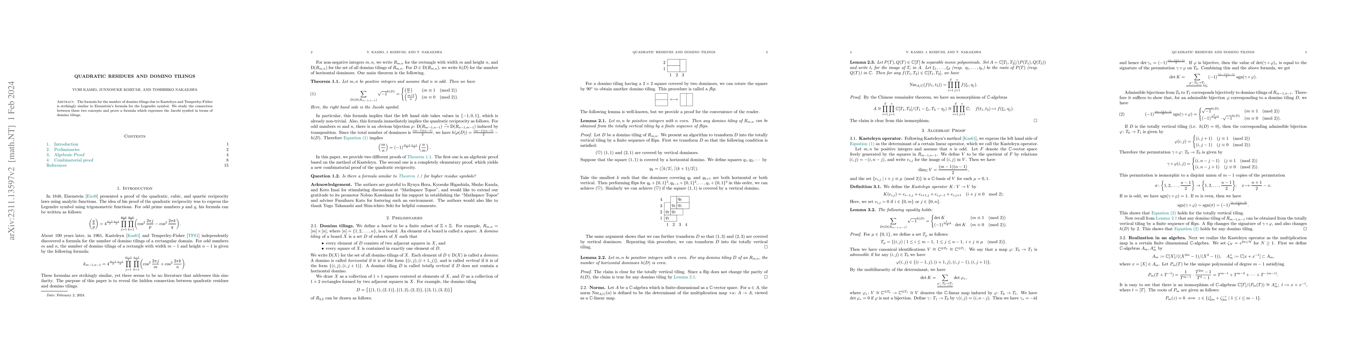 Thumbnail for Quadratic residues and domino tilings