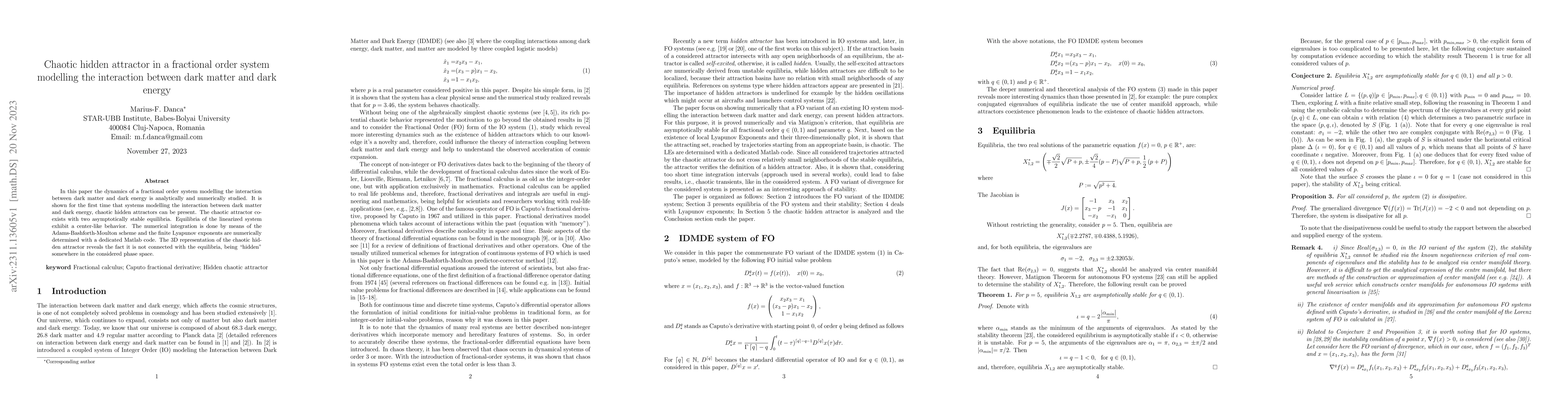 Thumbnail for Chaotic hidden attractor in a fractional order system modelling the
  interaction between dark matter and dark energy