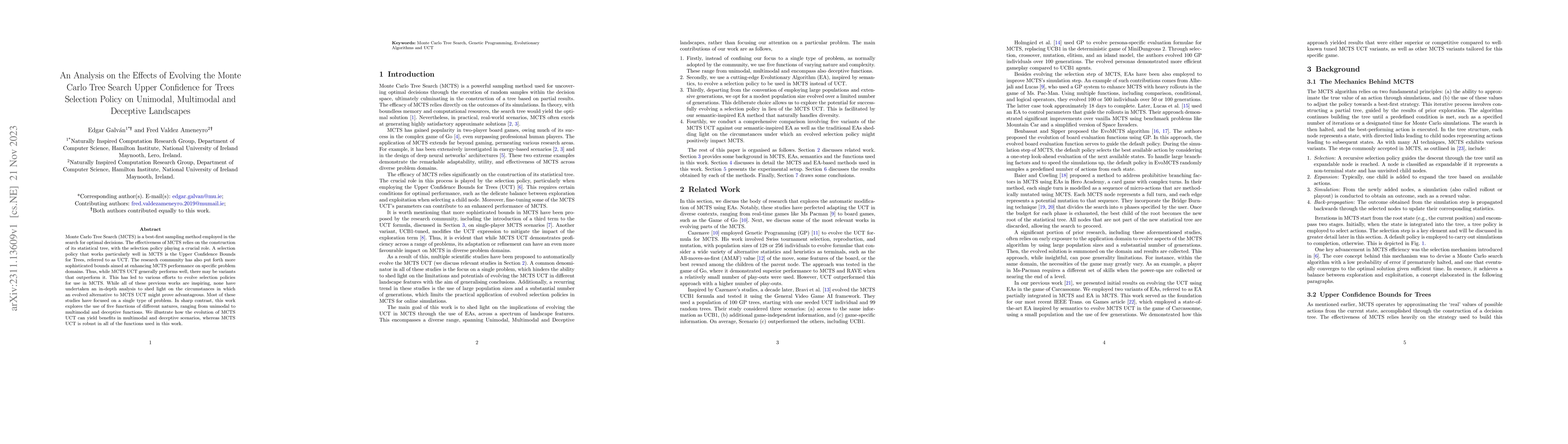 Thumbnail for An Analysis on the Effects of Evolving the Monte Carlo Tree Search Upper
  Confidence for Trees Selection Policy on Unimodal, Multimodal and Deceptive
  Landscapes