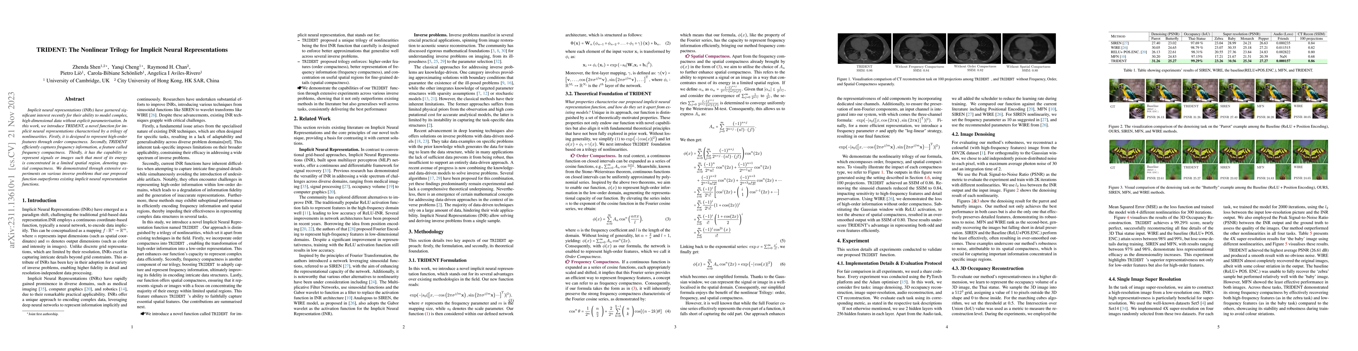 Thumbnail for TRIDENT: The Nonlinear Trilogy for Implicit Neural Representations