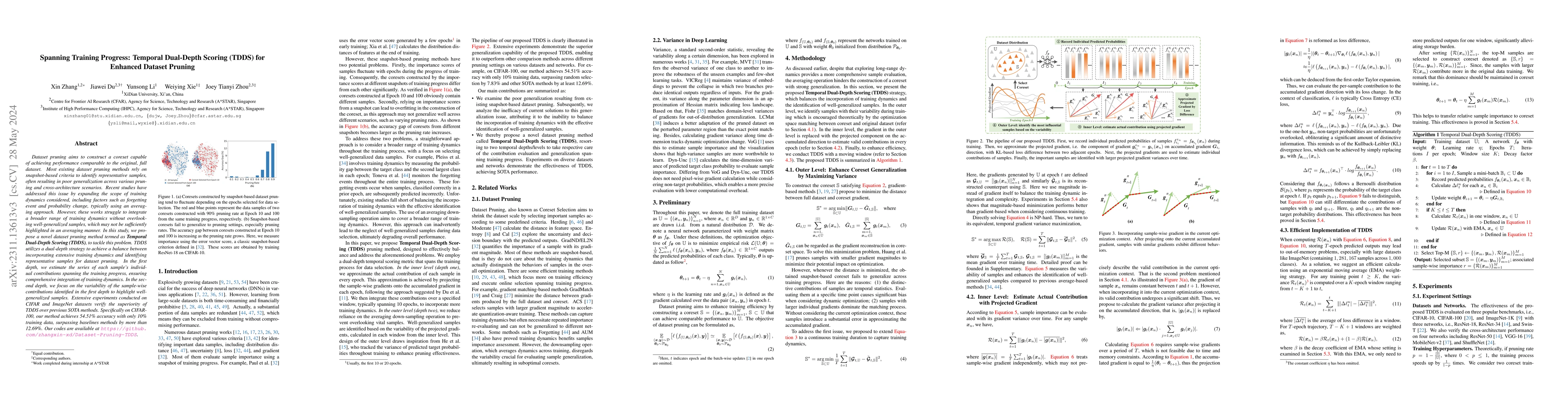 Thumbnail for Spanning Training Progress: Temporal Dual-Depth Scoring (TDDS) for
  Enhanced Dataset Pruning