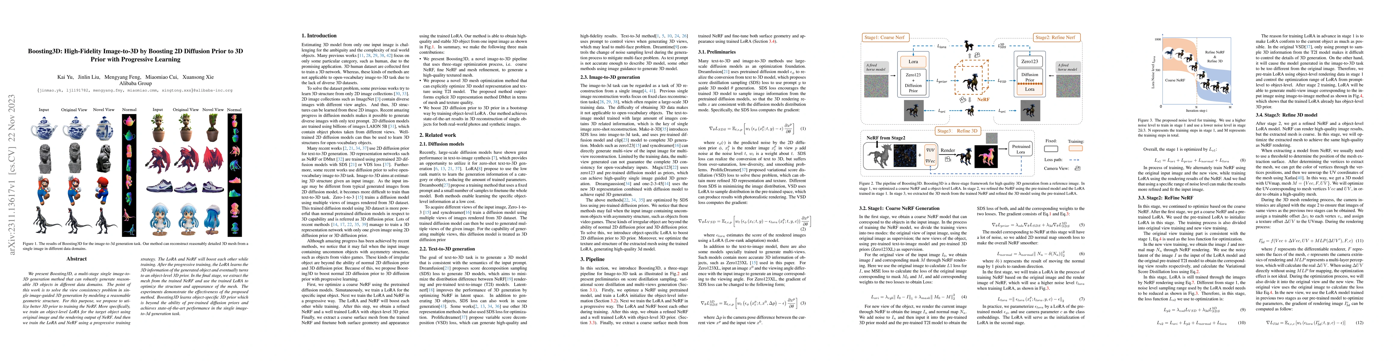 Thumbnail for Boosting3D: High-Fidelity Image-to-3D by Boosting 2D Diffusion Prior to
  3D Prior with Progressive Learning