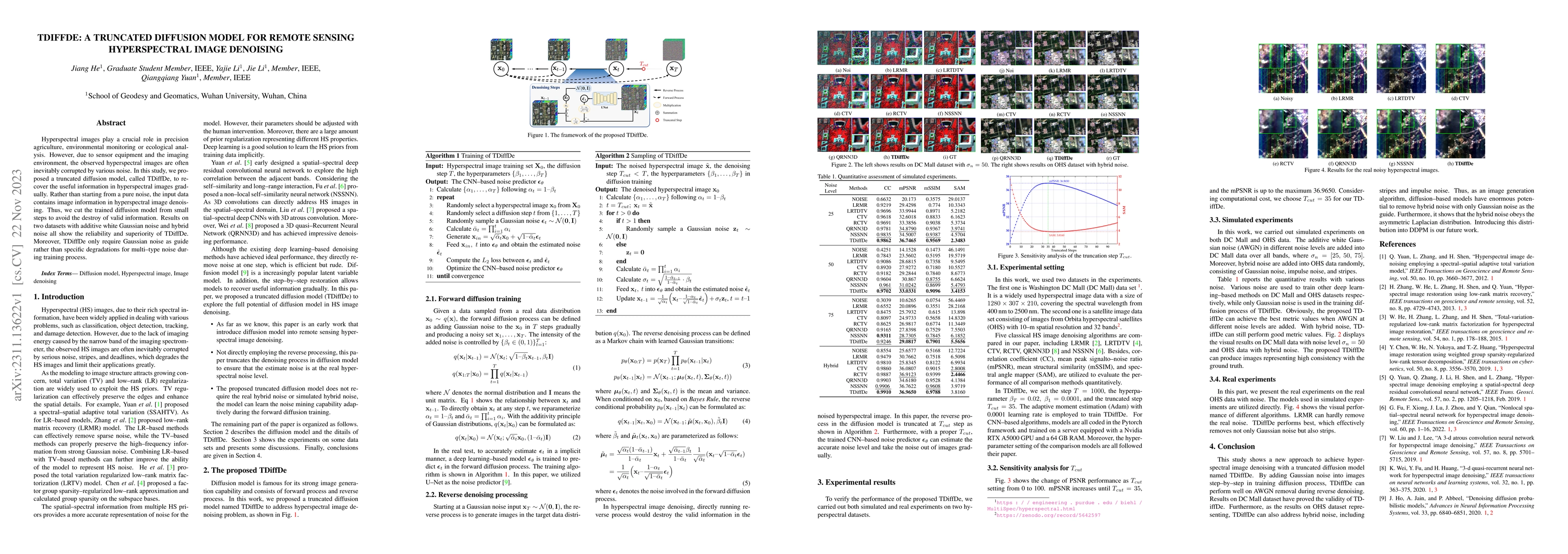 Thumbnail for TDiffDe: A Truncated Diffusion Model for Remote Sensing Hyperspectral
  Image Denoising