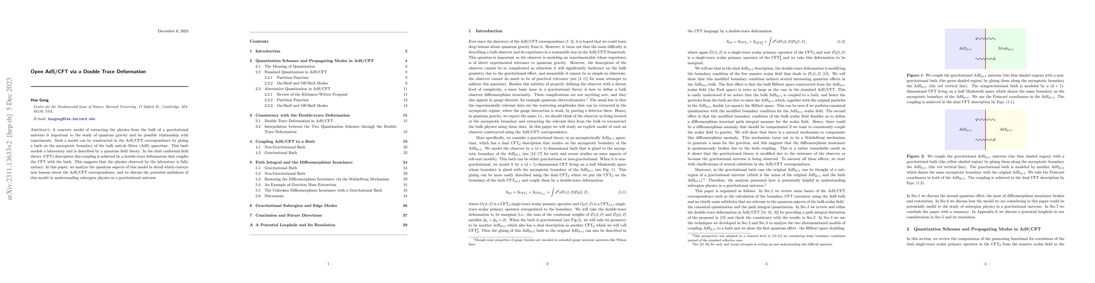 Thumbnail for Open AdS/CFT via a Double Trace Deformation