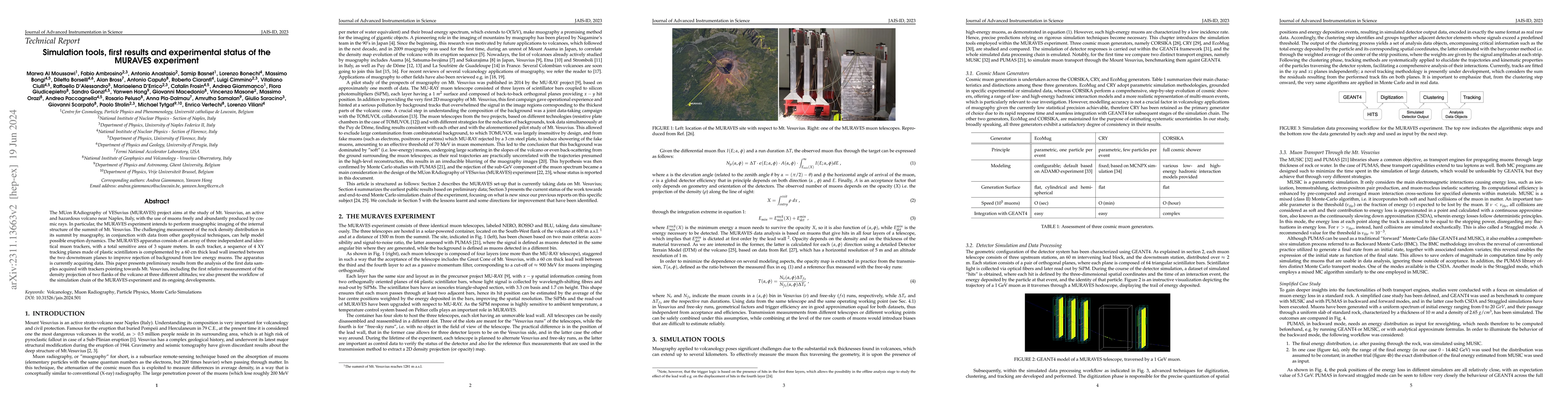Thumbnail for Simulation tools, first results and experimental status of the MURAVES
  experiment