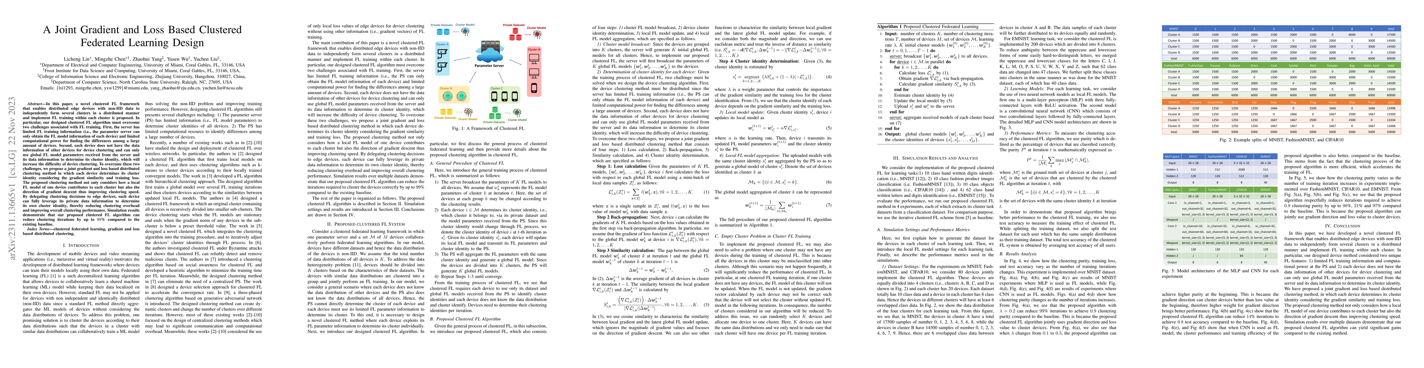 Thumbnail for A Joint Gradient and Loss Based Clustered Federated Learning Design
