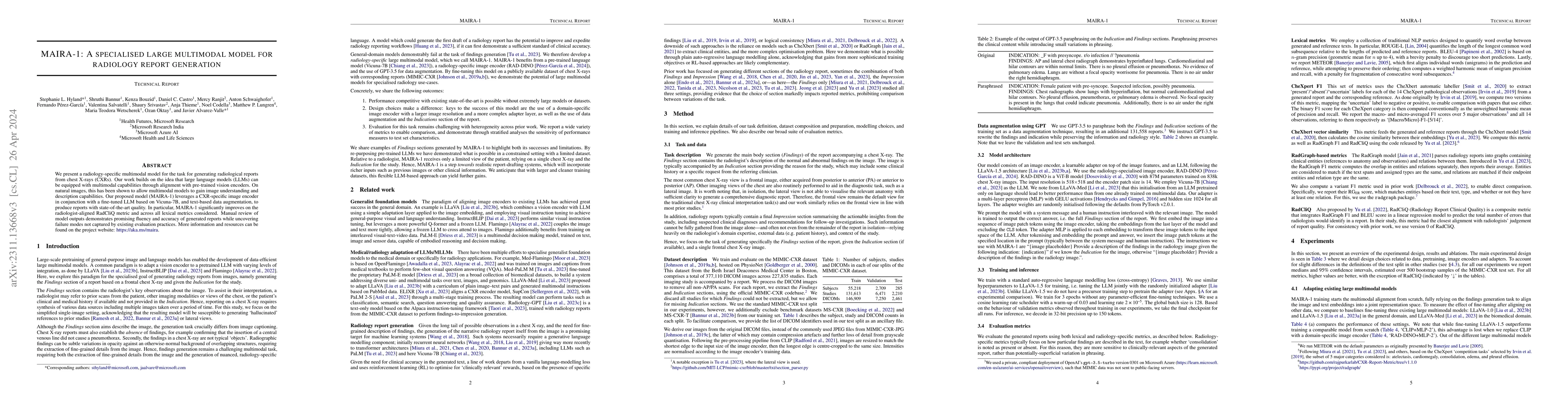 Thumbnail for MAIRA-1: A specialised large multimodal model for radiology report
  generation