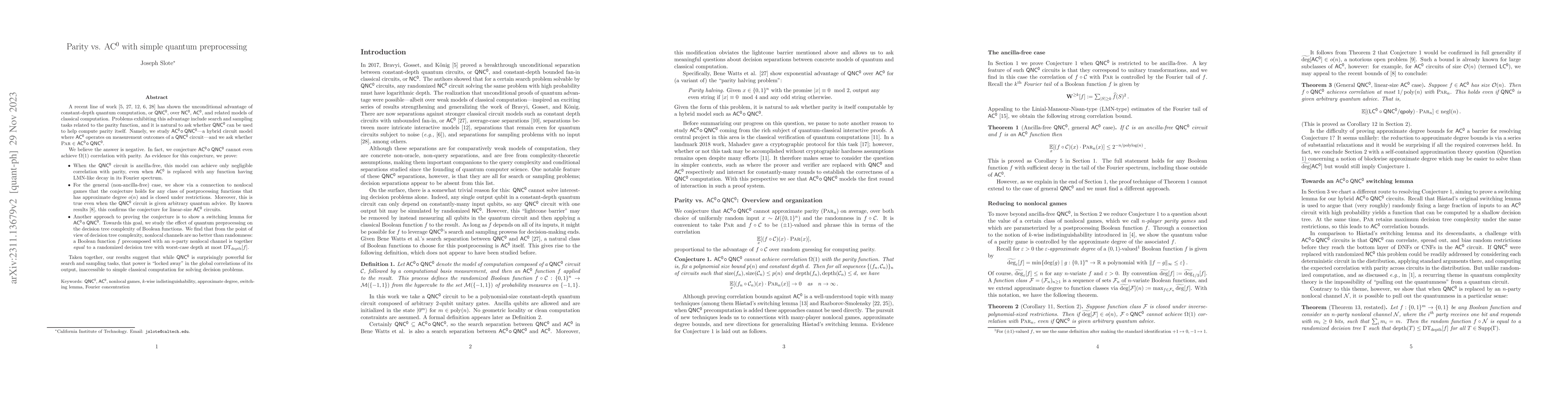 Thumbnail for Parity vs. AC0 with simple quantum preprocessing