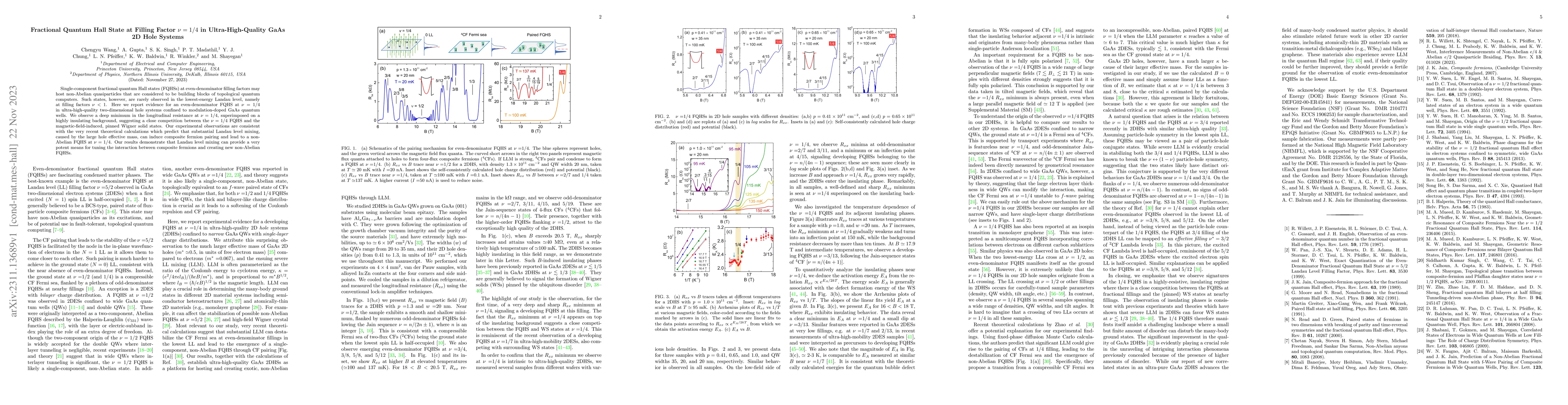 Thumbnail for Fractional Quantum Hall State at Filling Factor $\nu=1/4$ in
  Ultra-High-Quality GaAs 2D Hole Systems