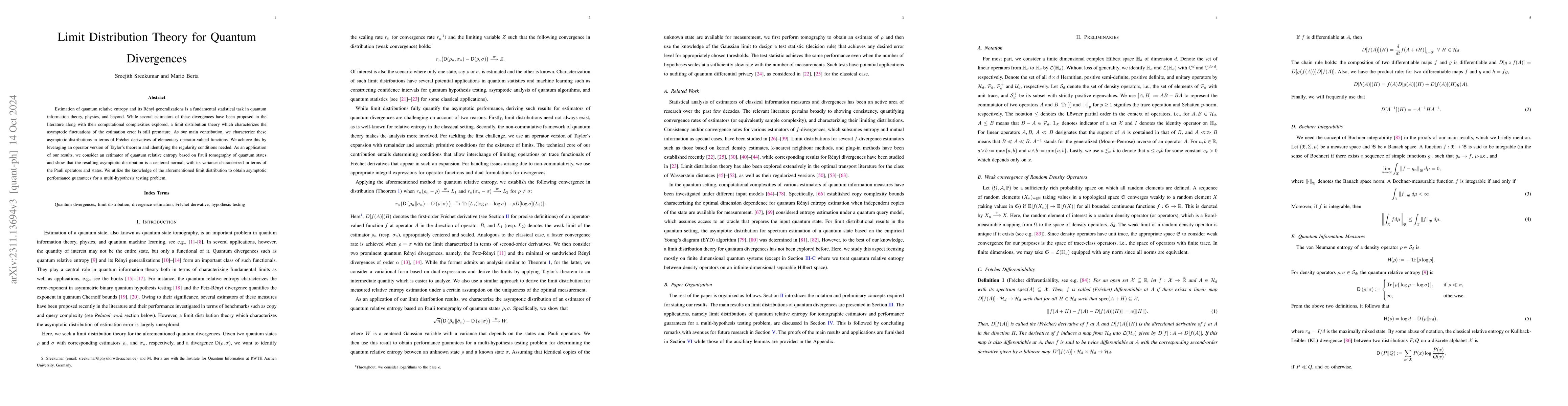 Thumbnail for Limit Distribution Theory for Quantum Divergences