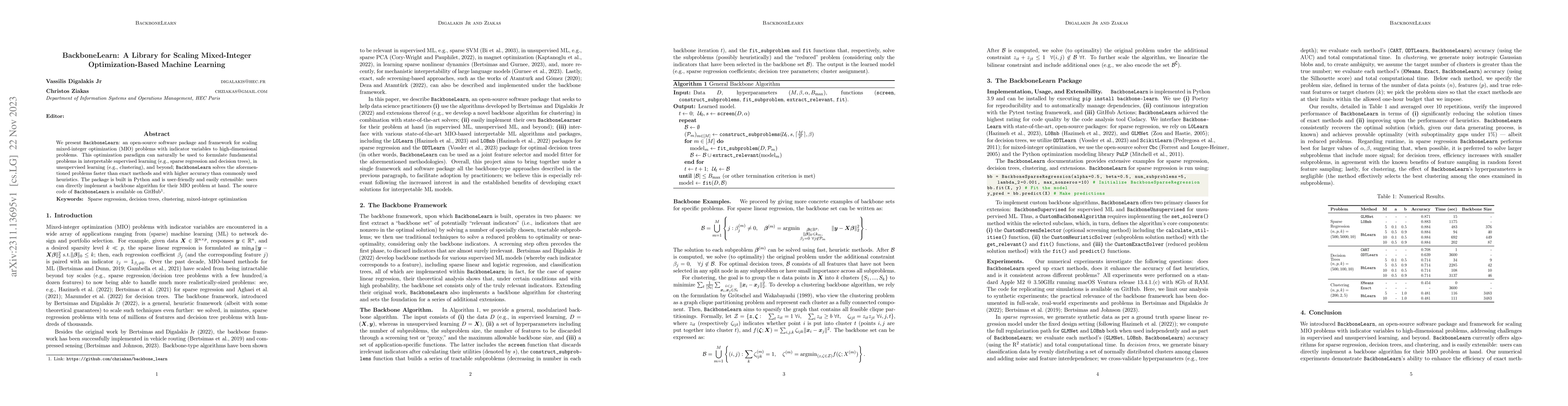 Thumbnail for BackboneLearn: A Library for Scaling Mixed-Integer Optimization-Based
  Machine Learning
