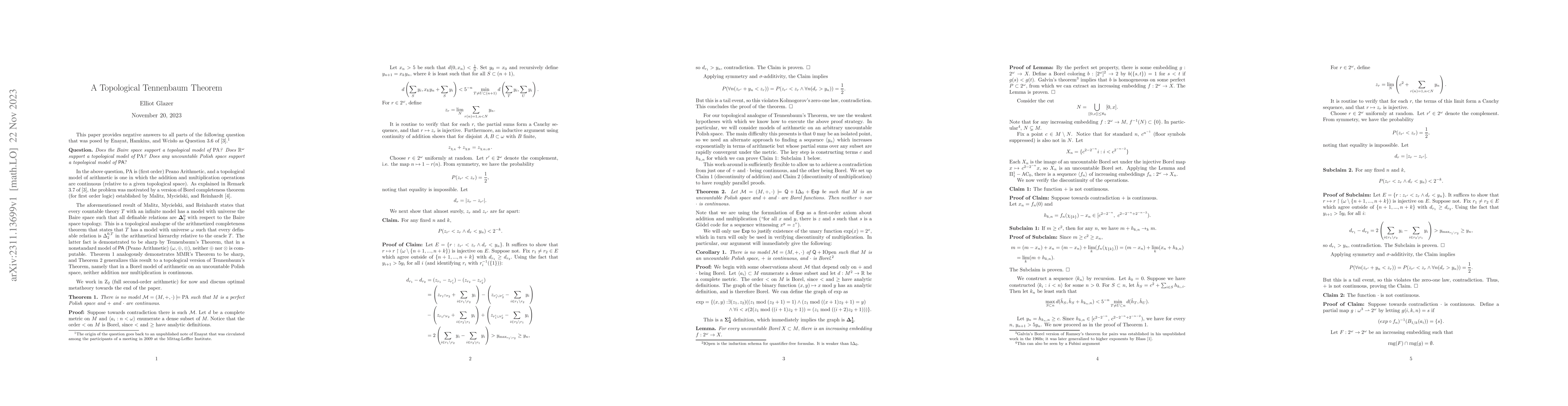 Thumbnail for A Topological Tennenbaum Theorem