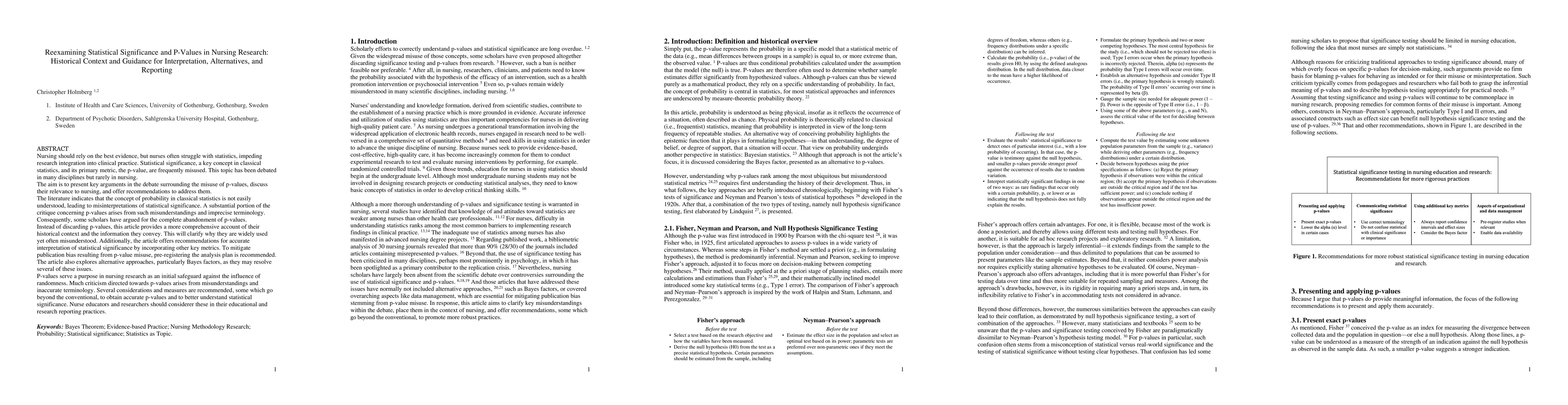 Thumbnail for Reexamining Statistical Significance and P-Values in Nursing Research:
  Historical Context and Guidance for Interpretation, Alternatives, and
  Reporting