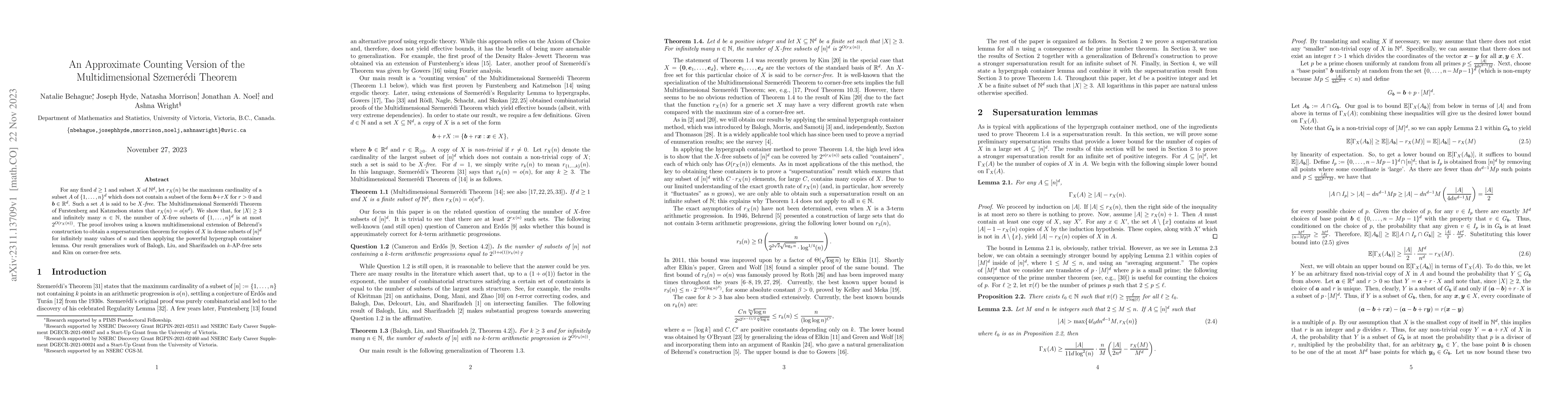 Thumbnail for An Approximate Counting Version of the Multidimensional Szemer\'edi
  Theorem