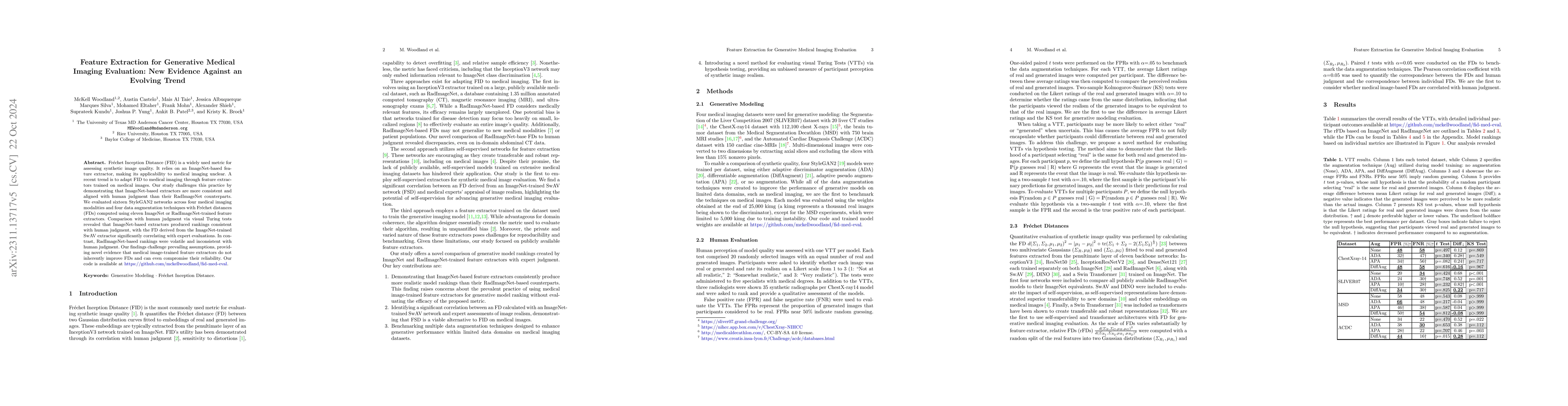 Thumbnail for Feature Extraction for Generative Medical Imaging Evaluation: New
  Evidence Against an Evolving Trend