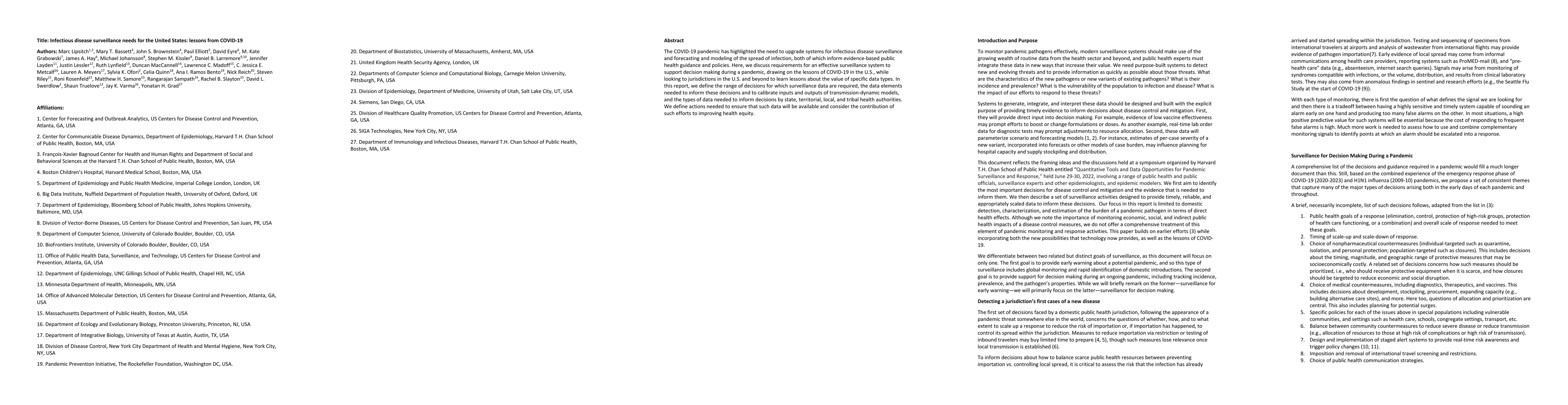 Thumbnail for Infectious disease surveillance needs for the United States: lessons
  from COVID-19