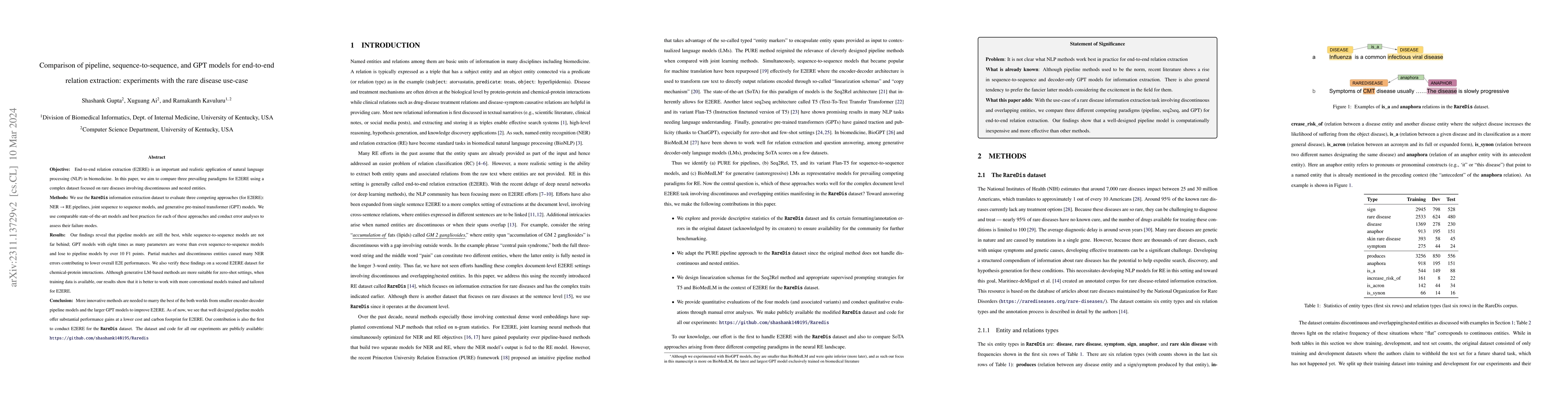 Thumbnail for Comparison of pipeline, sequence-to-sequence, and GPT models for
  end-to-end relation extraction: experiments with the rare disease use-case