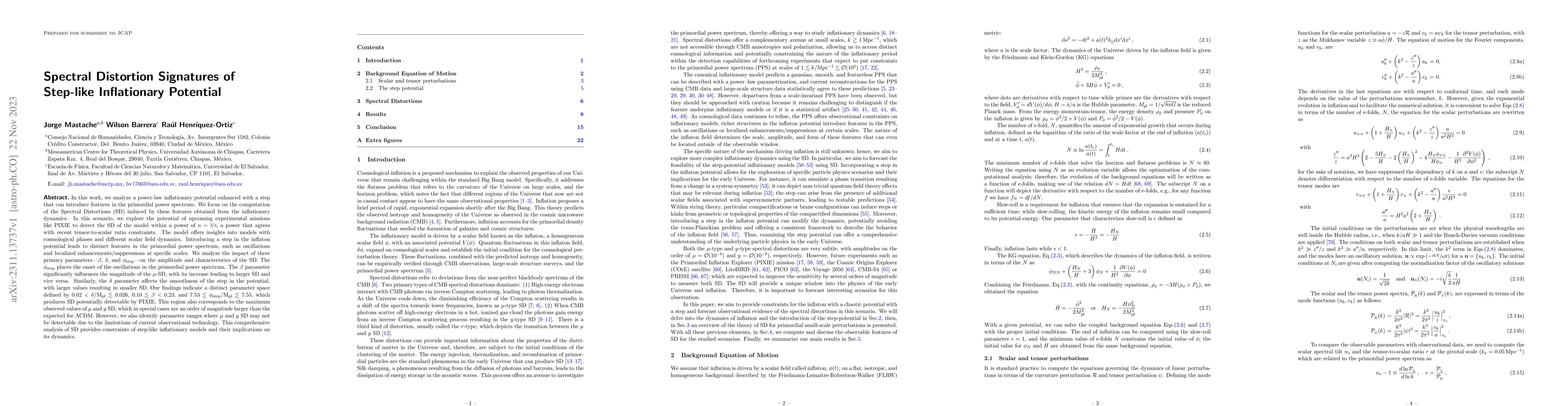 Thumbnail for Spectral Distortion Signatures of Step-like Inflationary Potential