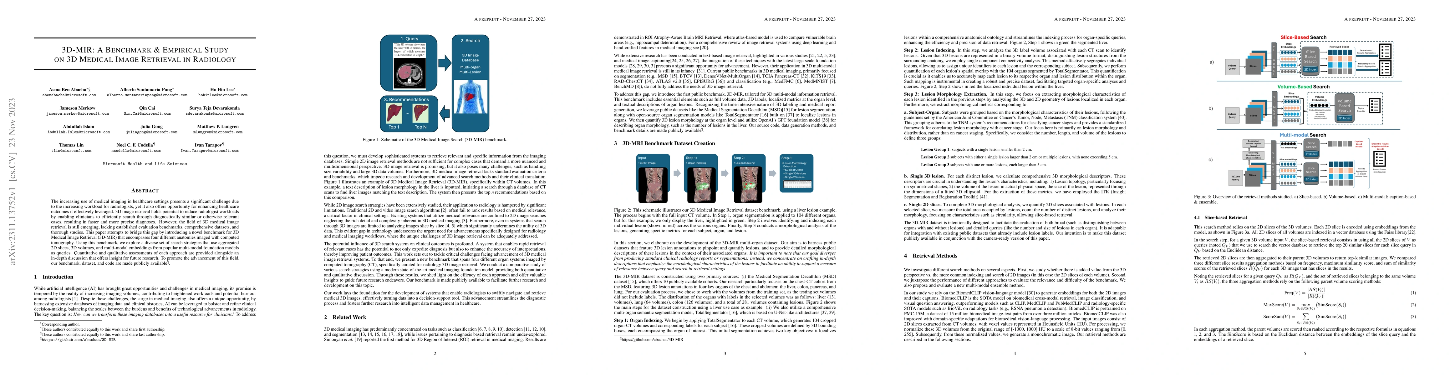 Thumbnail for 3D-MIR: A Benchmark and Empirical Study on 3D Medical Image Retrieval in
  Radiology