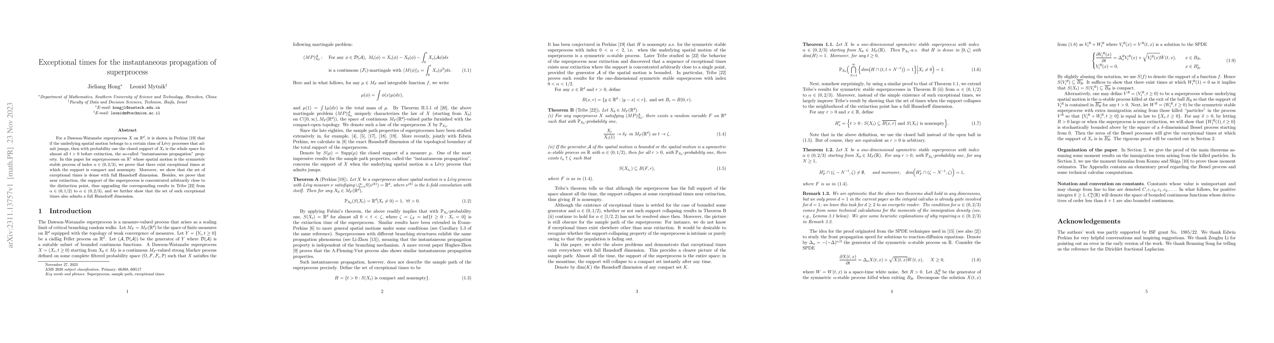 Thumbnail for Exceptional times for the instantaneous propagation of superprocess