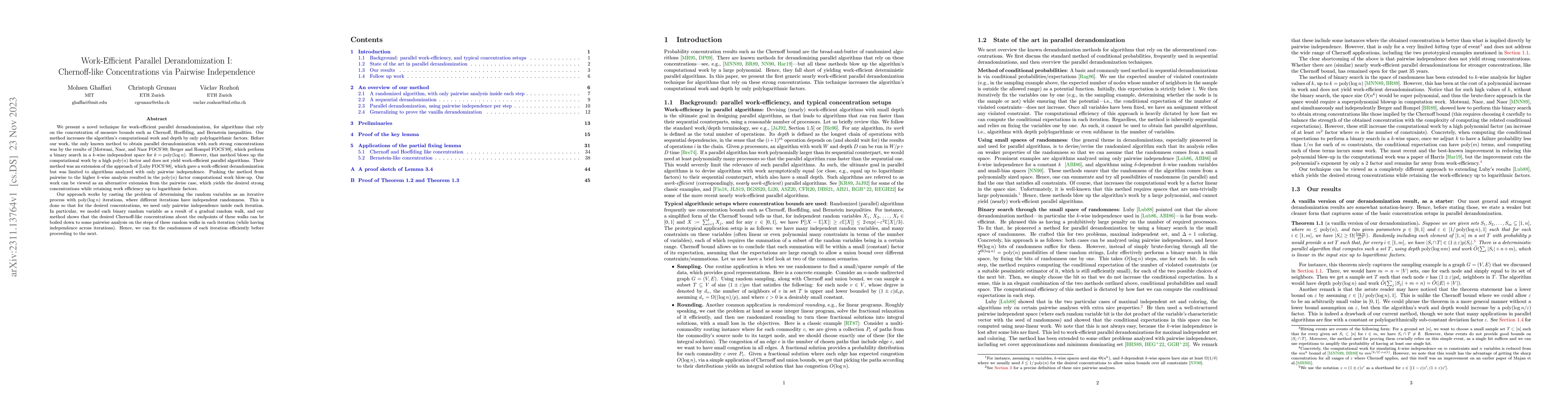 Thumbnail for Work-Efficient Parallel Derandomization I: Chernoff-like Concentrations
  via Pairwise Independence